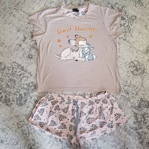 Primark x Disney Bambi Pajamas Set Women's XL 14-16 Sweet Dreams Thumper Shorts
